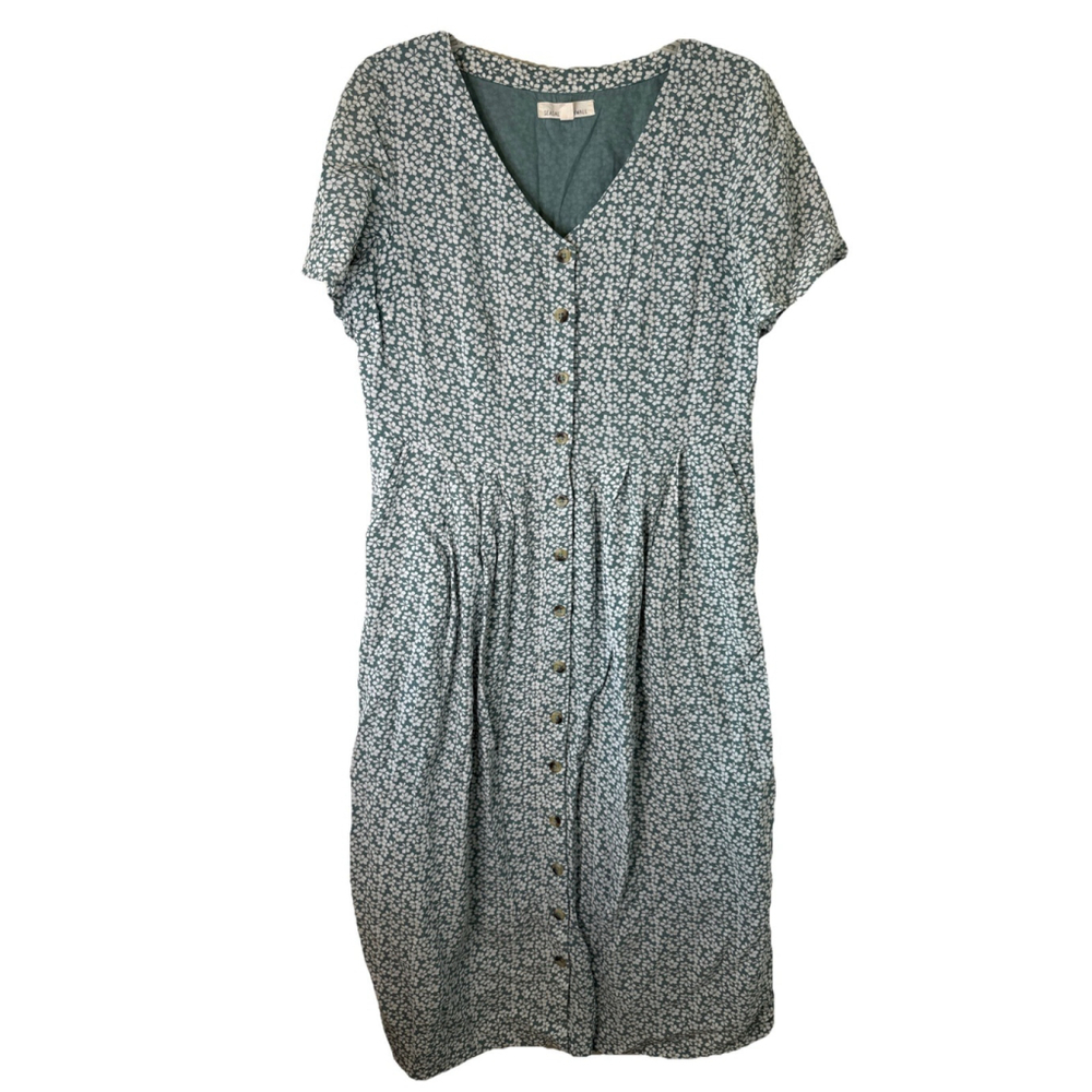 Blue Floral Button-Front Maxi Dress with V-Neck